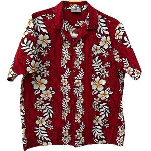 Jade Fashions Red Hawaiian Tropical Floral Button Shirt Aloha Beach Size Large
